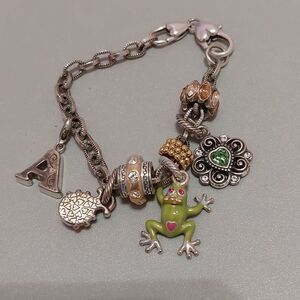 Brighton Silver Plated Multi Charm Chain Bracelet Prince Frog Alpha A Ladybug